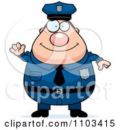 Poster, Art Print Of Friendly Waving Chubby Caucasian Police Man