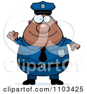 Clipart Friendly Waving Chubby Black Police Man Royalty Free Vector Illustration by Cory Thoman
