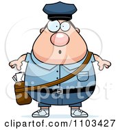 Clipart Surprised Chubby Caucasian Mail Man Postal Worker Royalty Free Vector Illustration