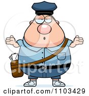 Clipart Careless Shrugging Chubby Caucasian Mail Man Postal Worker Royalty Free Vector Illustration