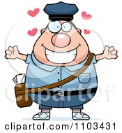 Clipart Loving Chubby Caucasian Mail Man Postal Worker Royalty Free Vector Illustration