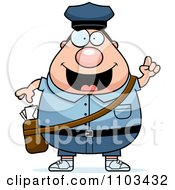 Clipart Chubby Caucasian Mail Man Postal Worker With An Idea Royalty Free Vector Illustration