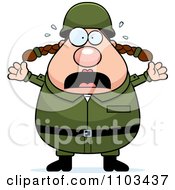 Clipart Stressed Chubby Caucasian Army Woman Royalty Free Vector Illustration