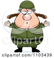 Poster, Art Print Of Careless Shrugging Chubby Caucasian Army Woman