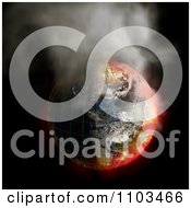 Poster, Art Print Of 3d Burning Irradiated Earth With A Grid Smoking On Black 1