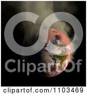 Clipart 3d Burning Irradiated Earth Smoking On Black 2 Royalty Free CGI Illustration