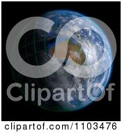 Poster, Art Print Of 3d Globe Featuring Australia With Clouds And A Grid On Black
