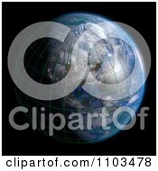 Poster, Art Print Of 3d Globe Featuring North America With A Grid And Clouds On Black