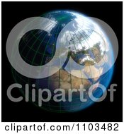 Poster, Art Print Of 3d Globe Featuring Europe With A Grid And Clouds On Black