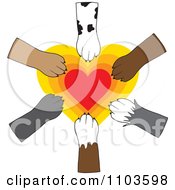 Clipart Dog Paws Placed In Unity Over A Radiating Heart Royalty Free Vector Illustration