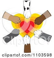 Poster, Art Print Of Dog Paws Placed In Unity Over A Radiating Heart