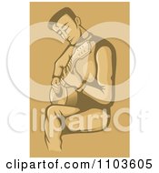 Poster, Art Print Of Seated Male Guitarist And Strumming In Brown