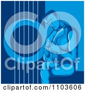 Poster, Art Print Of Seated Male Guitarist And Strumming In Blue