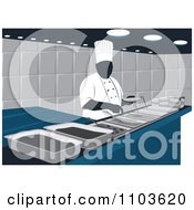 Poster, Art Print Of Catering Chef Behind A Counter With Different Dishes