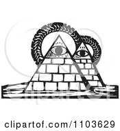 Poster, Art Print Of Pyramids With Eyes And Suns Black And White Woodcut