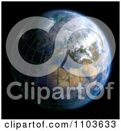 Poster, Art Print Of 3d Globe Featuring Europe With A Grid On Black