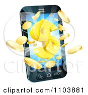 Poster, Art Print Of 3d Gold Coins And Dollar Symbol Bursting From A Smart Phone