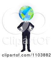 Poster, Art Print Of Businessman With His Hands On His Hips And A Globe Head