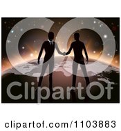 Clipart Silhouetted Businessmen Shaking Hands On Earth Royalty Free Vector Illustration