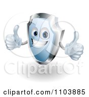 Poster, Art Print Of Shiny 3d Blue Shield Mascot Holding Two Thumbs Up