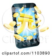 Poster, Art Print Of 3d Gold Coins And Yuan Symbol Bursting From A Smart Phone