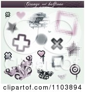 Poster, Art Print Of Grungy Halftone Star Cross Brick Heart Butterfly And Frame Design Elements