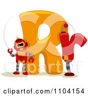 Clipart Capital And Lowercase Letter R With Robots Royalty Free Vector Illustration