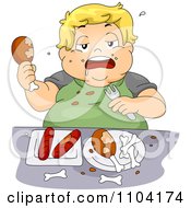 Poster, Art Print Of Overweight Blond Boy Eating Chicken And Hot Dogs