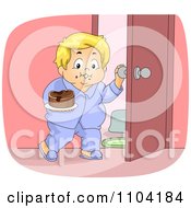 Clipart Overweight Blond Boy Sneaking A Cake Into His Bedroom Royalty Free Vector Illustration by BNP Design Studio