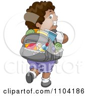 Clipart Overweight Black Boy With A Backpack Full Of Junk Food Royalty Free Vector Illustration by BNP Design Studio