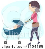 Poster, Art Print Of Woman Strolling With Her Baby Over Blue
