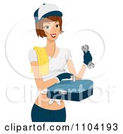 Female Mechanic Holding A Tool Box