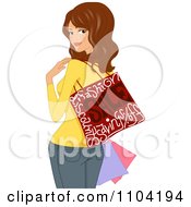 Poster, Art Print Of Brunette Woman With A Shopping Bag Draped Over Her Shoulder And Looking Back