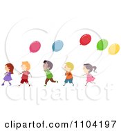 Poster, Art Print Of Group Of Happy Diverse Children With Balloons