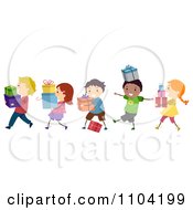 Poster, Art Print Of Happy Diverse Children Carrying Gifts