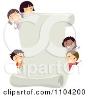Poster, Art Print Of Happy Diverse Children Looking Around A Scroll Page