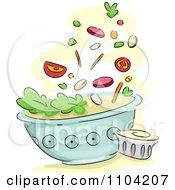 Clipart Salad Toppings Falling Into A Bowl With Dressing On The Side Royalty Free Vector Illustration