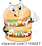 Poster, Art Print Of Happy Double Burger Mascot Holding A Thumb Up