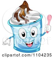 Poster, Art Print Of Happy Frozen Yogurt Sundae Mascot Holding A Spoon