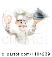 Clipart Happy Gourmet Male Chef Holding A Platter And Gesturing Ok Royalty Free Vector Illustration by AtStockIllustration