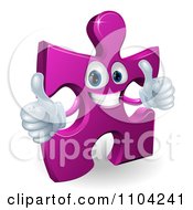 Poster, Art Print Of Happy Purple Jigsaw Puzzle Piece Mascot Holding Two Thumbs Up