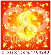 Poster, Art Print Of 3d Sparkling Gold Dollar Symbol And Star Burst Over Red