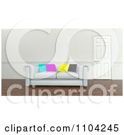 3d White Sofa With Cmyk Pillows In An Office
