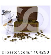 Clipart 3d White Character Pirate With A Map And Treasure Chest Full Of Coins Royalty Free CGI Illustration
