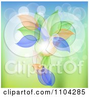 Clipart Glowing Flares And Leaves On Gradient Blue And Green Royalty Free Vector Illustration by vectorace