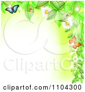 Poster, Art Print Of Border Of Flowering Vines Butterflies And Ladybugs With Copyspace