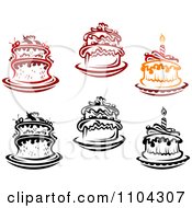 Clipart Red Orange And Black And White Birthday Cakes Royalty Free Vector Illustration