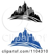Poster, Art Print Of Black And White And Blue City Skyline