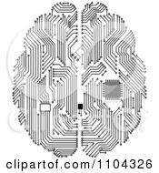 Black And White Circuit Brain With A Computer Chip