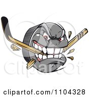 Poster, Art Print Of Aggressive Hockey Puck Biting And Snapping A Stick